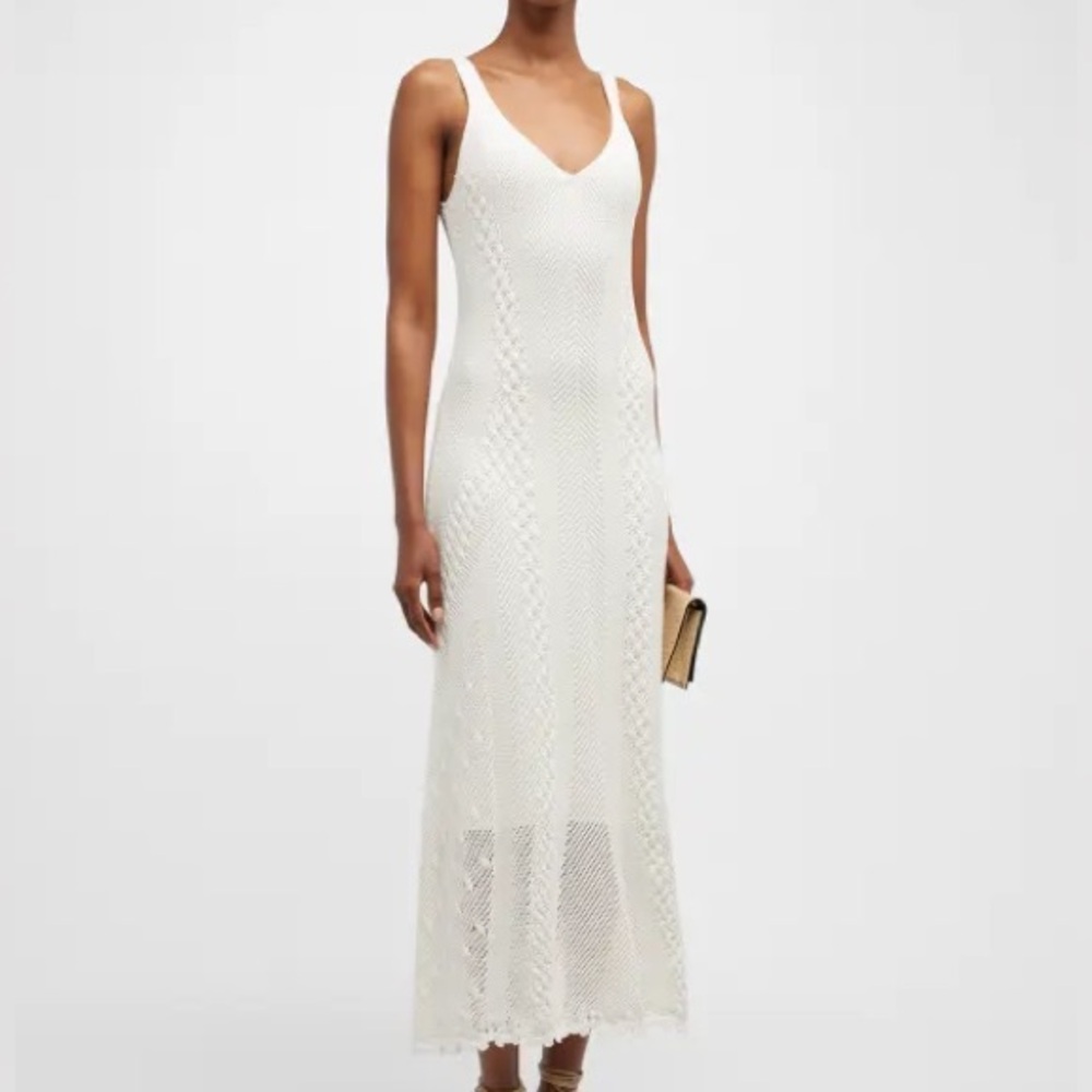 VINCE Sleeveless Macrame Sweater Midi Dress In Gesso